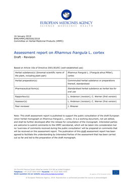 Assessment Report on Rhamnus Frangula L. Cortex Draft - Revision