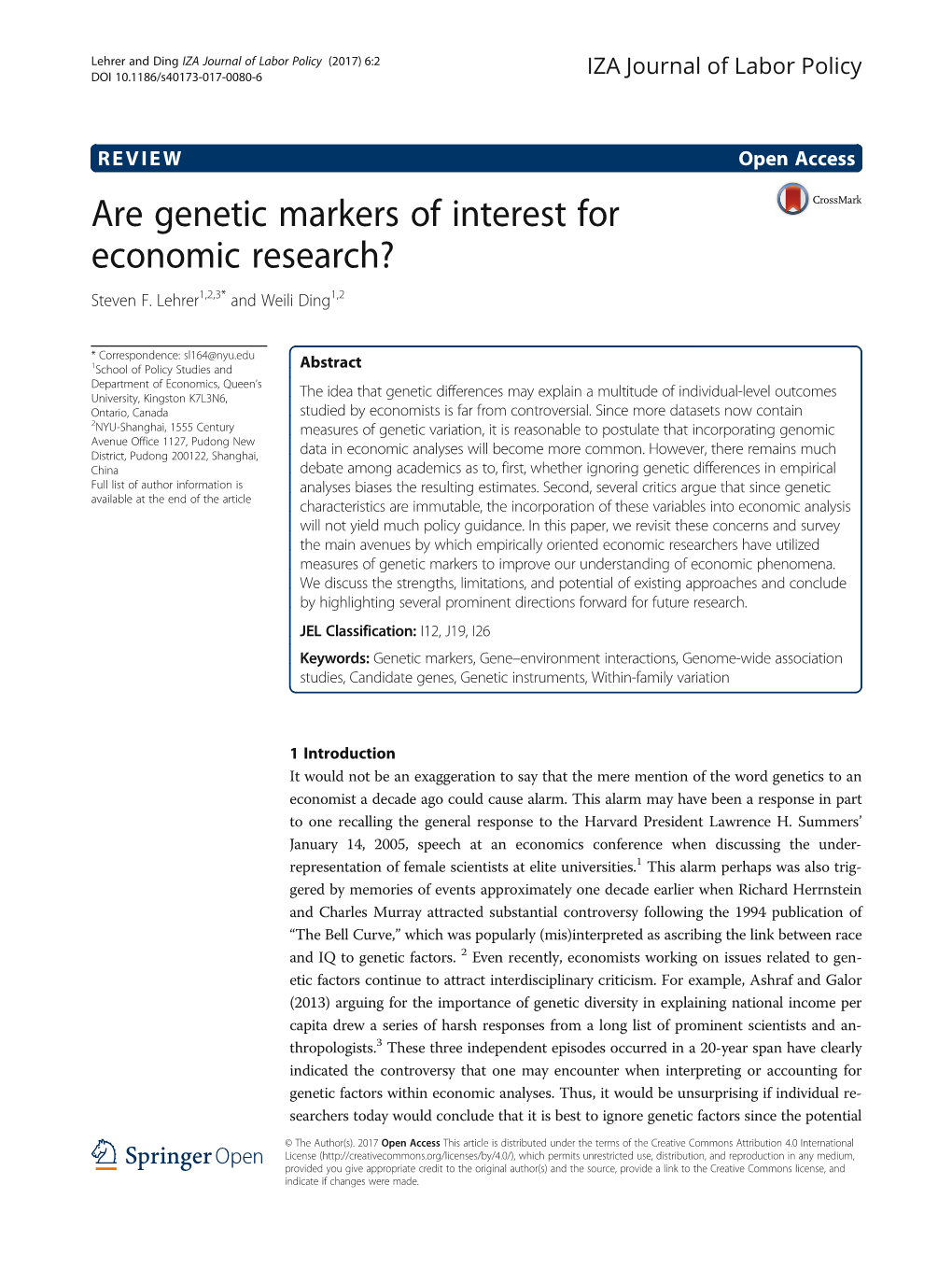 Are Genetic Markers of Interest for Economic Research? Steven F
