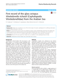 First Record of the Glass Octopus Vitreledonella Richardi (Cephalopoda: Vitreledonellidae) from the Arabian Sea K