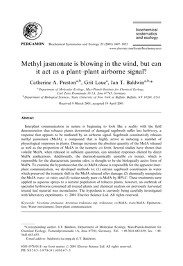 Methyl Jasmonate Is Blowing in the Wind, but Can It Act As a Plant–Plant Airborne Signal?