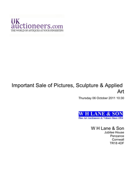 Important Sale of Pictures, Sculpture & Applied