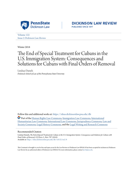 The End of Special Treatment for Cubans in the U.S. Immigration System: Consequences and Solutions for Cubans with Final Orders of Removal, 122 Dick