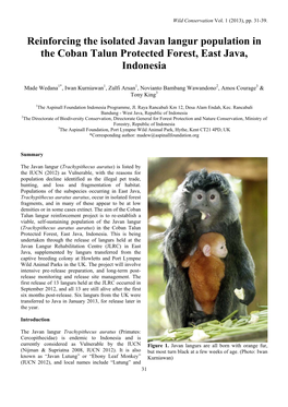 Reinforcing the Isolated Javan Langur Population in the Coban Talun Protected Forest, East Java, Indonesia