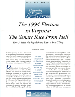 The 1994Election in Virginia: the Senate Race from Hell Part 2: How the Republicans Blew a Sure Thing