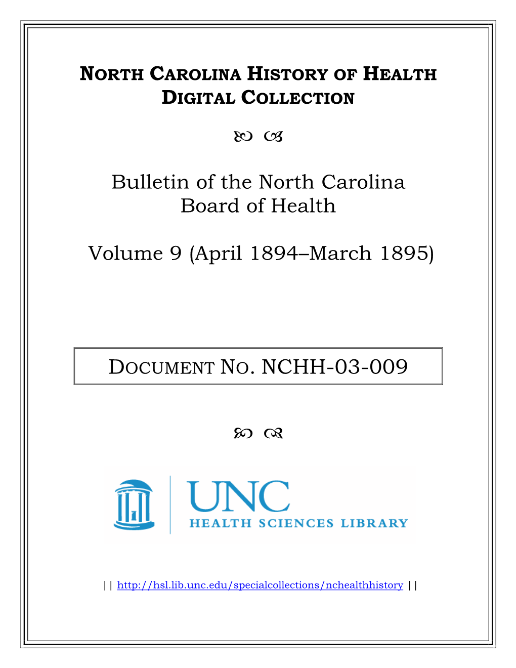 Bulletin of the North Carolina Board of Health