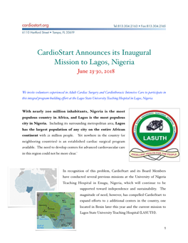 Cardiostart Announces Its Inaugural Mission to Lagos, Nigeria June 23-30, 2018