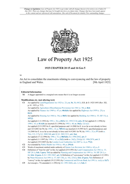 Law of Property Act 1925 Is up to Date with All Changes Known to Be in Force on Or Before 01 July 2021