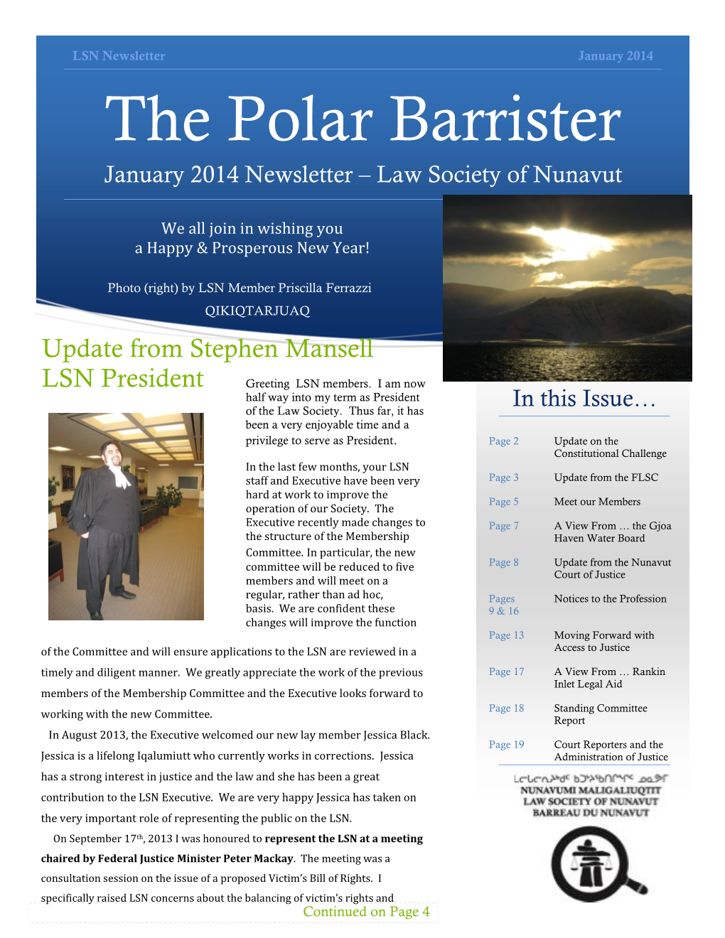 The Polar Barrister January 2014 Newsletter – Law Society of Nunavut