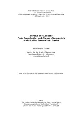 Beyond the Leader? Party Organization and Change of Leadership in the Italian Personalistic Parties