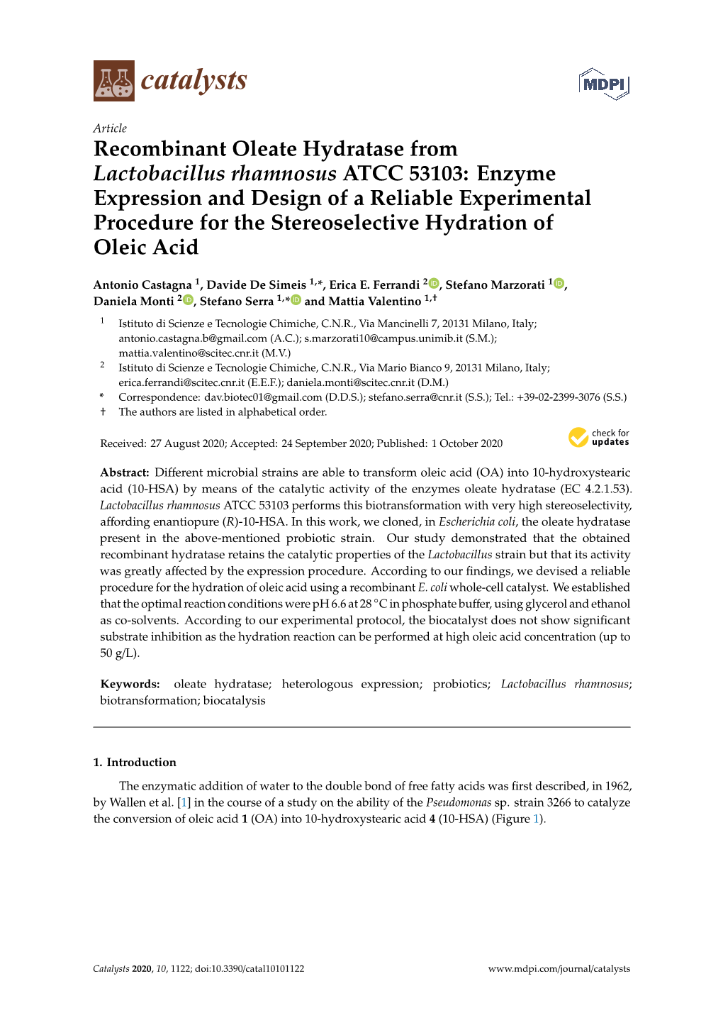 Recombinant Oleate Hydratase from Lactobacillus Rhamnosus