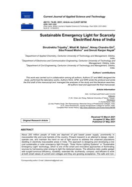 Sustainable Emergency Light for Scarcely Electrified Area of India