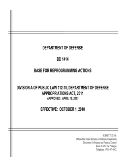 FY2011 DD 1414 Base for Reprogramming Actions