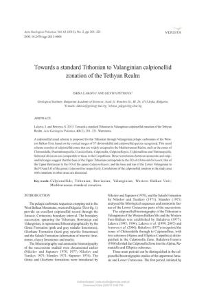 Towards a Standard Tithonian to Valanginian Calpionellid Zonation of the Tethyan Realm