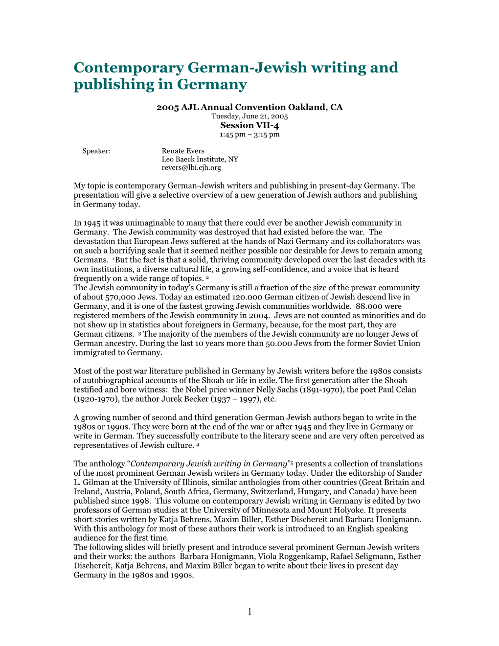 Contemporary German-Jewish Writing and Publishing in Germany