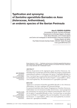 Typification and Synonymy of Santolina Ageratifolia Barnades Ex Asso (Asteraceae, Anthemideae), an Endemic Species of the Iberia