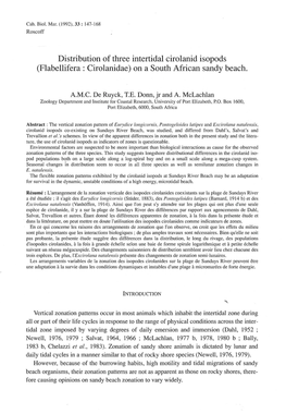 Distribution of Three Intertidal Cirolanid Isopods (Flabellifera : Cirolanidae) on a South African Sandy Beach