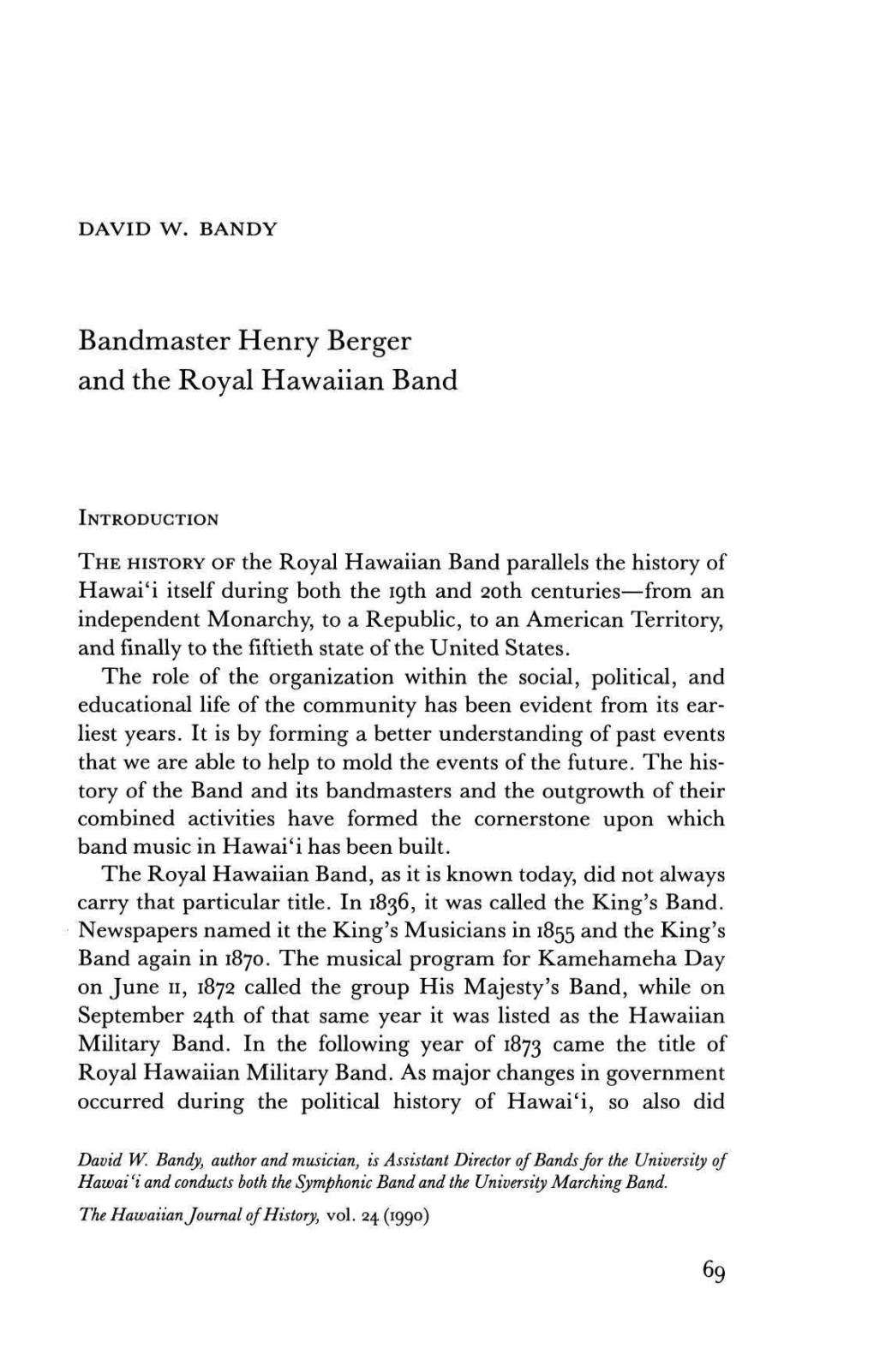 Bandmaster Henry Berger and the Royal Hawaiian Band