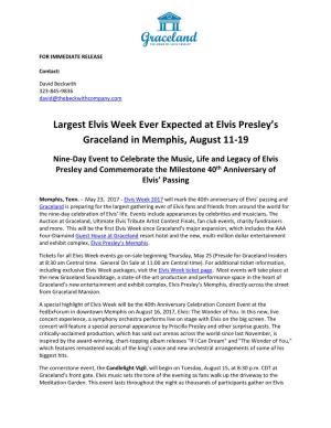 Largest Elvis Week Ever Expected at Elvis Presley's Graceland In