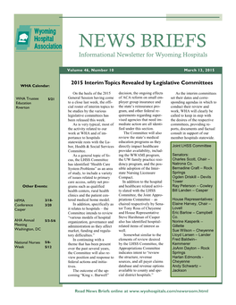 NEWS BRIEFS Informational Newsletter for Wyoming Hospitals