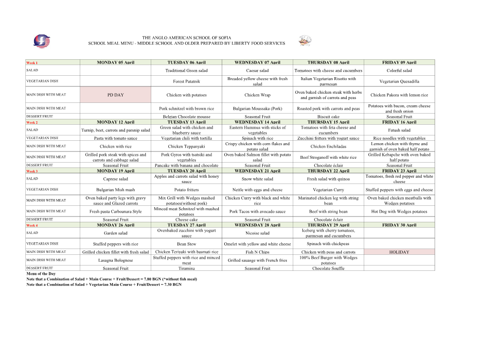 Middle School and Older Prepared by Liberty Food Services