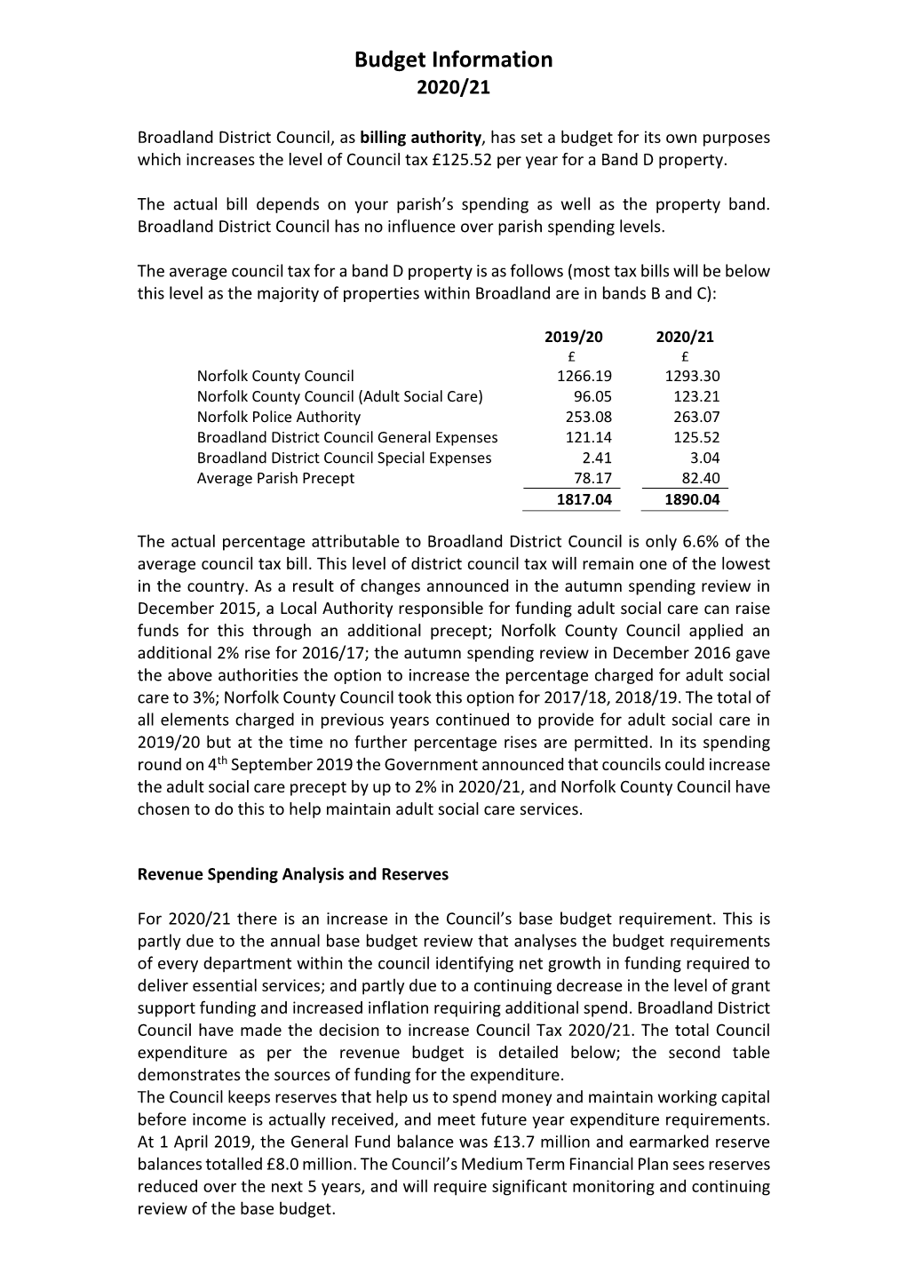 Download: Council Tax and Budget Information