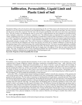 Infiltration, Permeability, Liquid Limit and Plastic Limit of Soil (IJIRST/ Volume 4 / Issue 6 / 003)