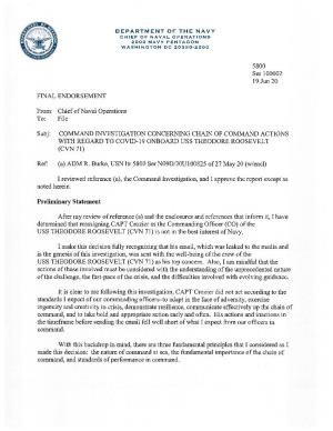 Roosevelt Command Investigation Report with CNO Endorsement
