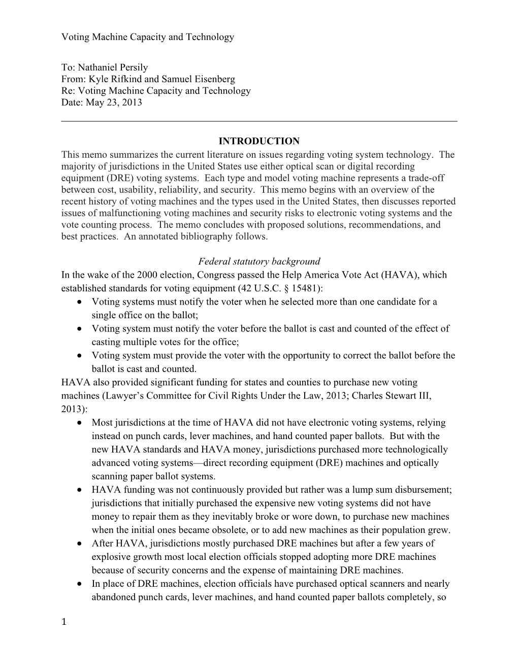 Voting Machine Capacity and Technology To