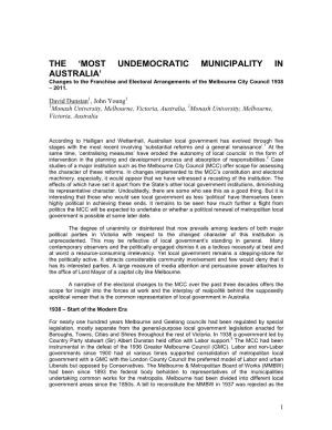 The 'Most Undemocratic Municipality in Australia'