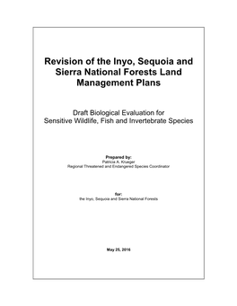 Revision of the Inyo, Sequoia and Sierra National Forests Land Management Plans