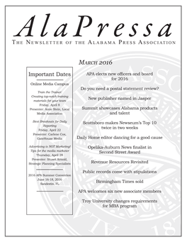 March 2016 Alapressa 2 APA Elects New Officers and Board for 2016