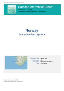 Norway Ramsar Information Sheet Published on 9 July 2018 Update Version, Previously Published on : 1 January 2002