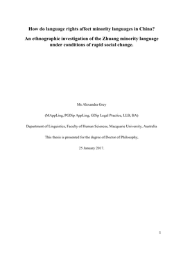 How Do Language Rights Affect Minority Languages in China? an Ethnographic Investigation of the Zhuang Minority Language Under Conditions of Rapid Social Change