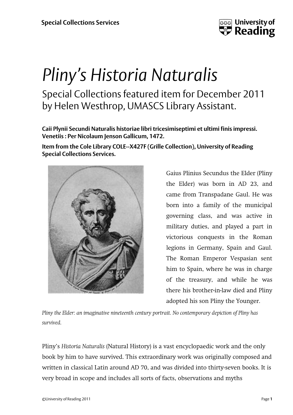 Pliny's Historia Naturalis