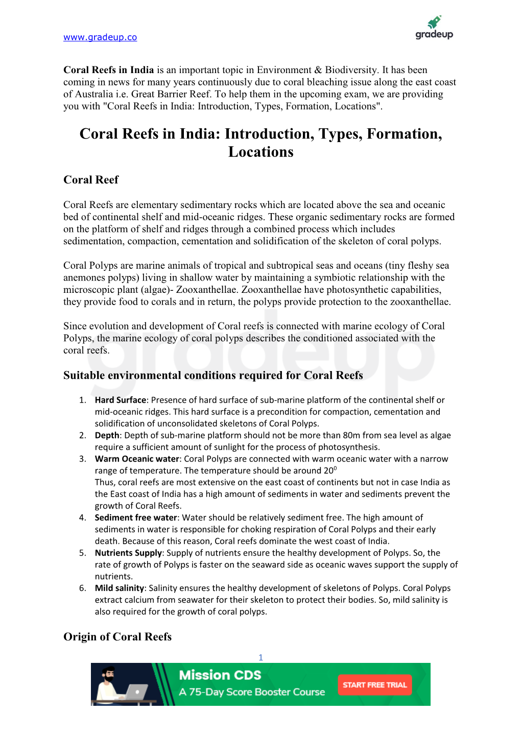 Coral Reefs in India Is an Important Topic in Environment & Biodiversity