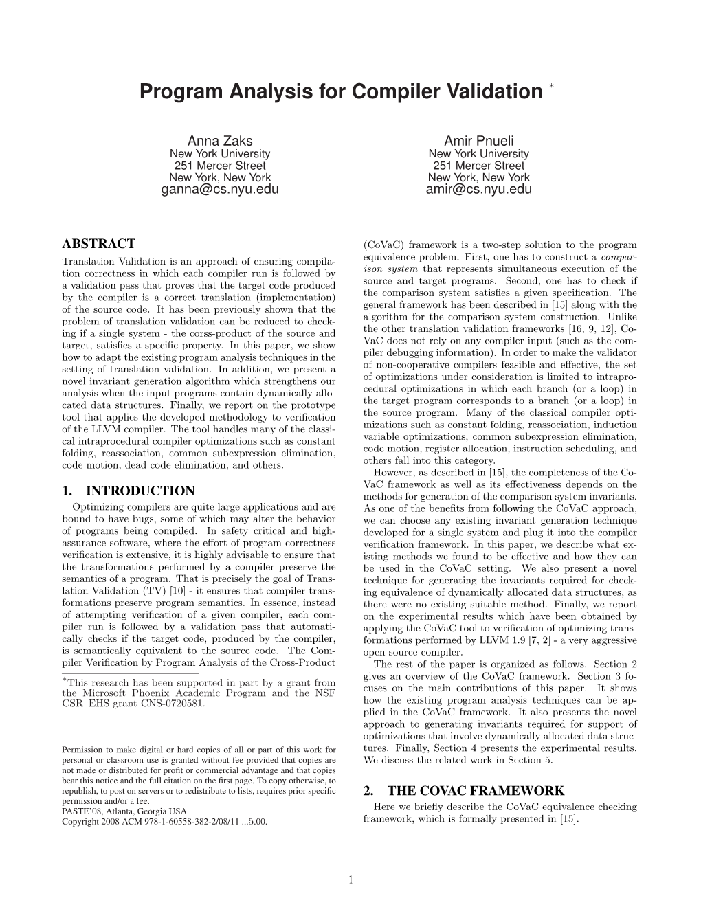 Program Analysis for Compiler Validation ∗