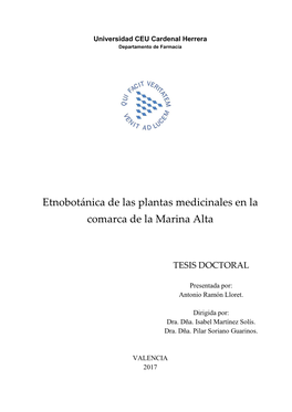 Etnobotánica De Las Plantas Medicinales En La Comarca De La Marina Alta