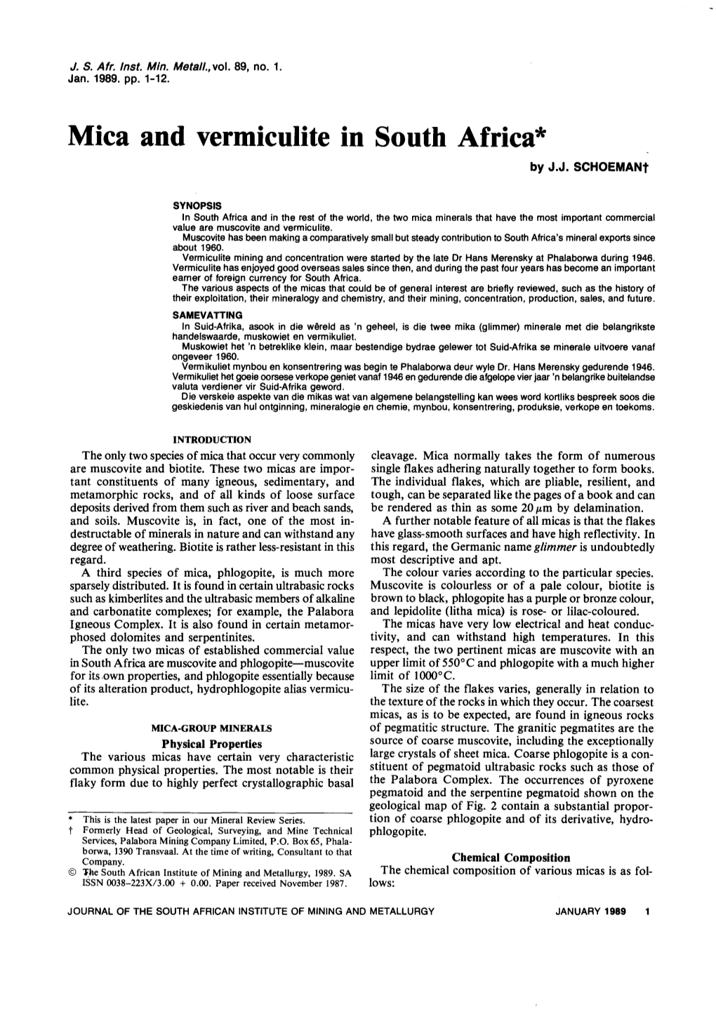 Mica and Vermiculite in South Africa* by J.J