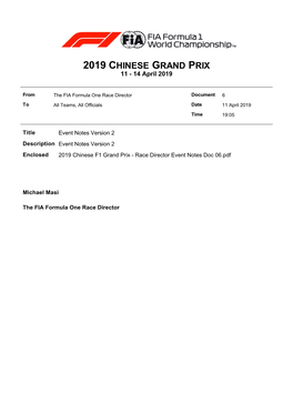 2019 CHINESE GRAND PRIX 11 - 14 April 2019