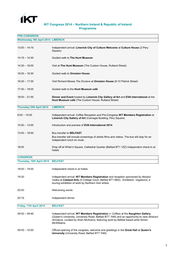 IKT Congress 2014 – Northern Ireland & Republic of Ireland Programme