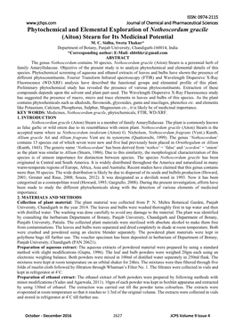 Phytochemical and Elemental Exploration of Nothoscordum Gracile (Aiton) Stearn for Its Medicinal Potential M