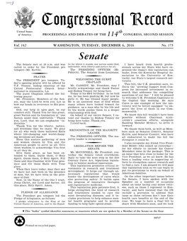 Congressional Record United States Th of America PROCEEDINGS and DEBATES of the 114 CONGRESS, SECOND SESSION