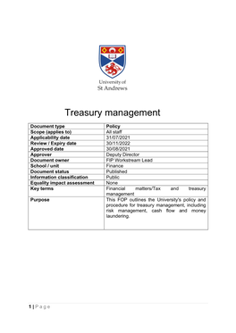 Treasury Management Policy Statement 3 Treasury Management Practices 4 1
