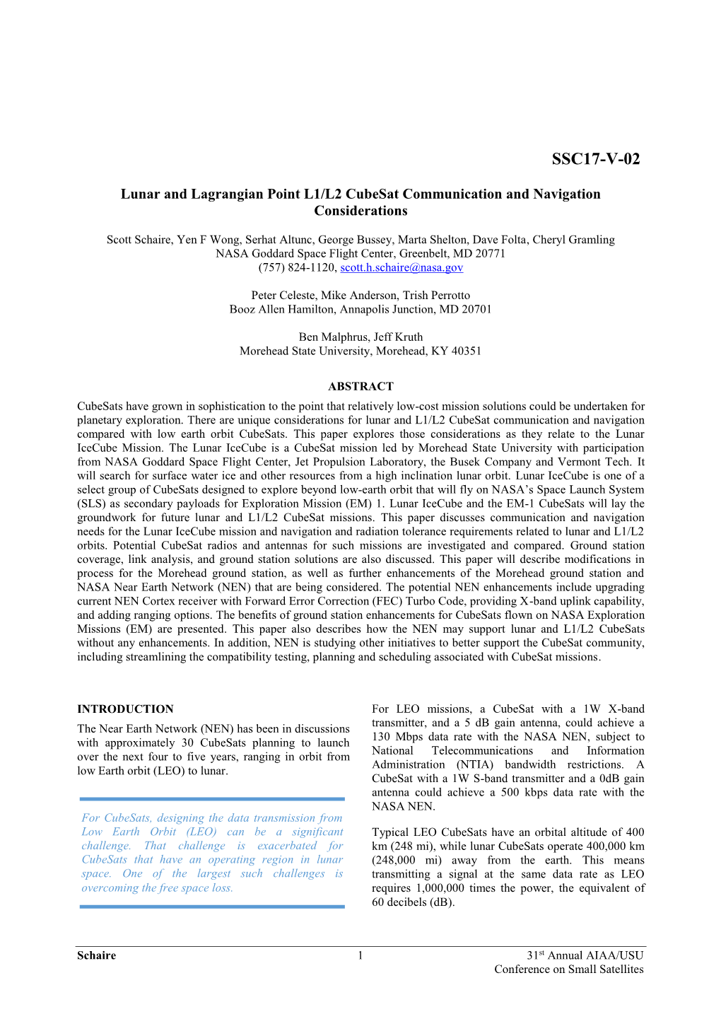 Lunar and Lagrangian Point L1/L2 Cubesat Communication and Navigation Considerations