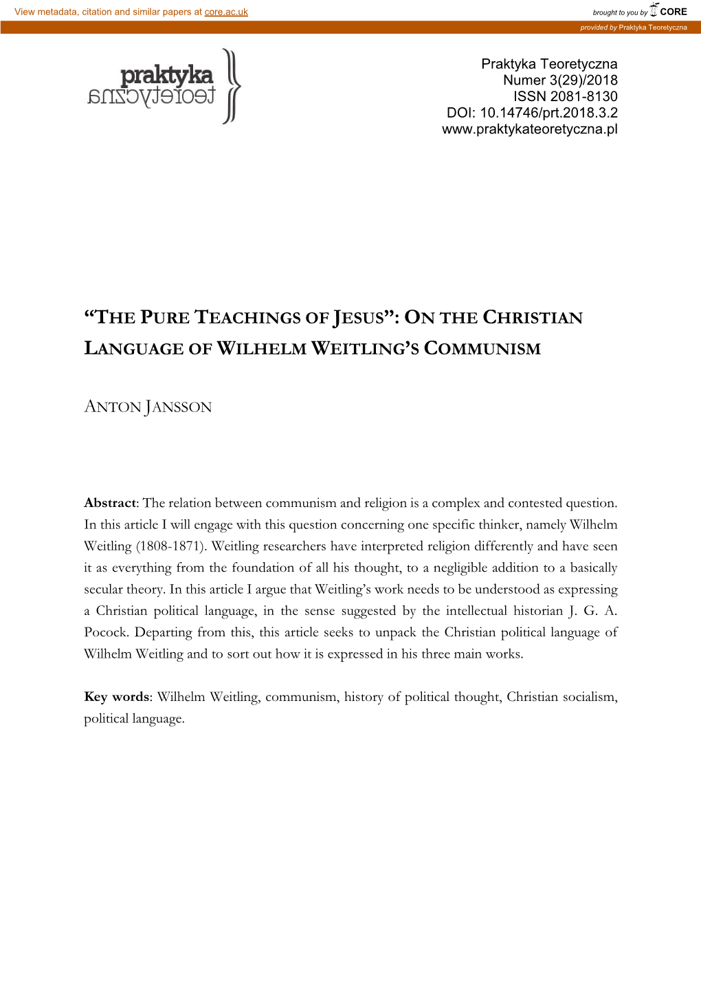 On the Christian Language of Wilhelm Weitling's