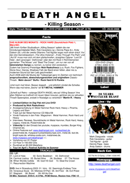 DEATH ANGEL - Killing Season - Style: Thrash Metal CD + DVD 27361 2082-0 YI / Pic-LP -9 TN VÖ: 29.02.2008