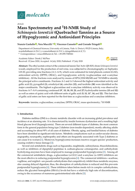 H-NMR Study of Schinopsis Lorentzii (Quebracho) Tannins As a Source of Hypoglycemic and Antioxidant Principles
