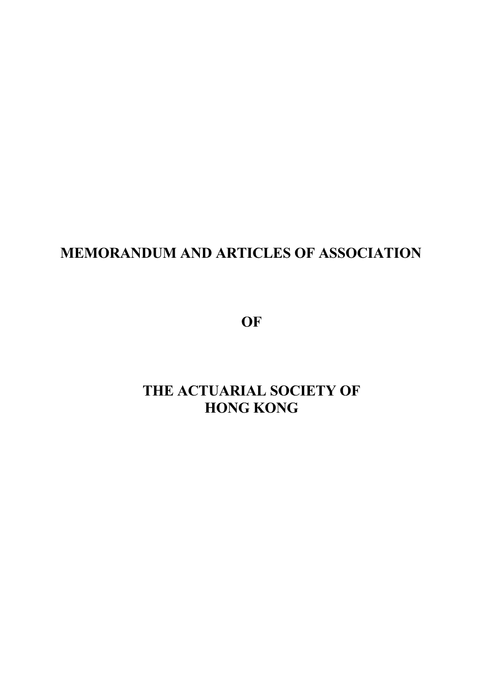 Memorandum and Articles of Association