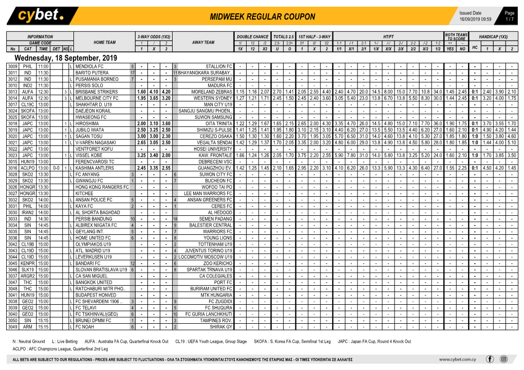 Midweek Regular Coupon 16/09/2019 09:59 1 / 7