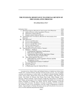 The Puzzling Resistance to Judicial Review of the Legislative Process